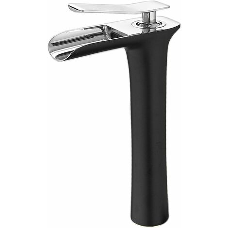 Grifo mezclador contemporáneo negro y cromado Grifo de cascada Grifo monomando para baño (1/5)