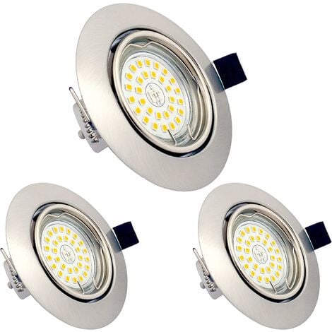 Juego de 3 Focos LED Empotrables Regulables Regulables, GU10, 5W, Blanco  Cálido 3000K, 230V, IP23, Iluminación