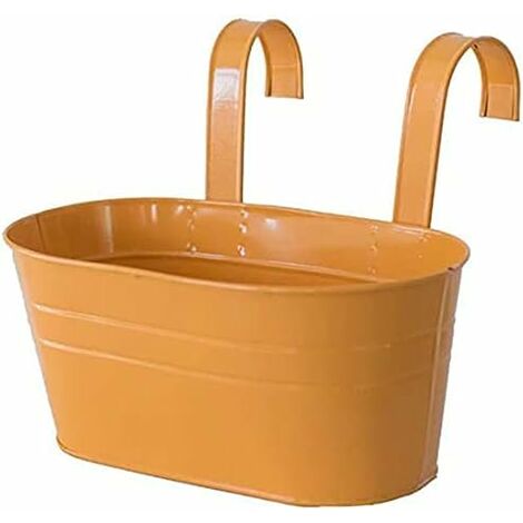 Macetas colgantes de metal, gancho extraíble, macetero para balcón o jardín 27 x 21 x 14,5 cm amarillo (1/5)