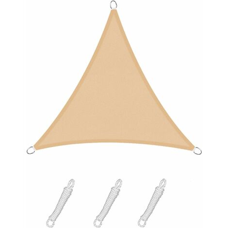 Toldo Vela Triangular 3x3x3m Color Arena, Lona Impermeable 95% Protección Rayos UV, para Exterior, Jardín y Patio, Piscina (1/5)