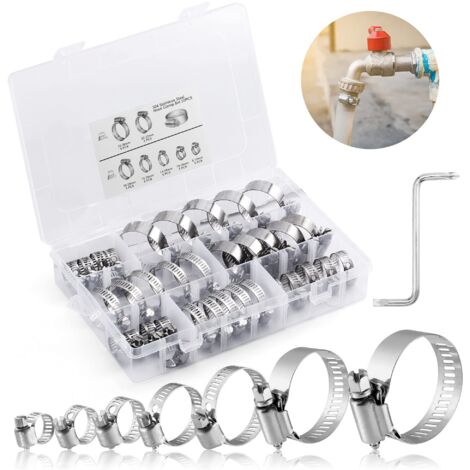 Abrazadera de manguera ajustable de acero inoxidable 304 de 8 piezas, surtido de 59-82 (12 mm), con destornillador para línea de gas doméstica, línea de agua, mangueras automotrices (1/5)
