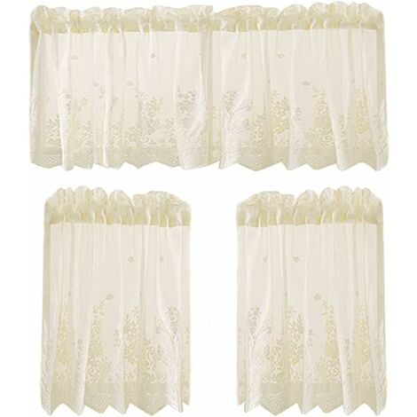 ZOLGINAH Medias cortinas cortas, cortinas de ventana pequeñas de encaje Gasa Cocina Café Cenefa Medias cortinas para café Cocina Baño Ventana Cortina ( Conjunto Beige ) (1/5)