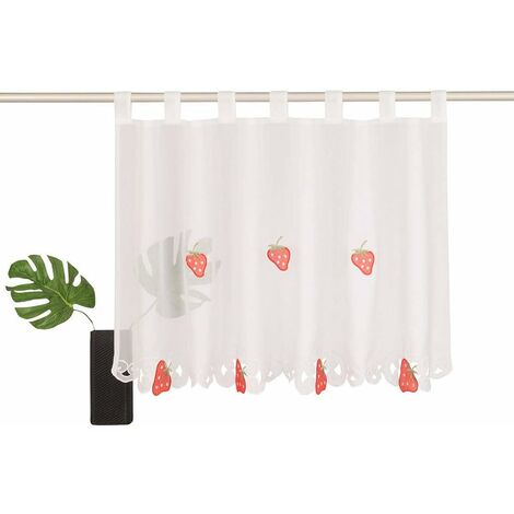ZOLGINAH Modern Cafe Cortina - Brise-Bise Short Voile Roman Shades - Cafe Persianas Fruta Bordado - para Cocina (Ancho 90cm / Altura 30cm, Rojo)
