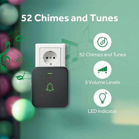 Timbre Inalámbrico Para Puerta, 300m Timbre Inalámbrico Exterior Impermeable Con Indicador LED, 36 Melodías, 4 Volumen Ajustable Para Puerta Casa Oficina Hotel Casa Y Más