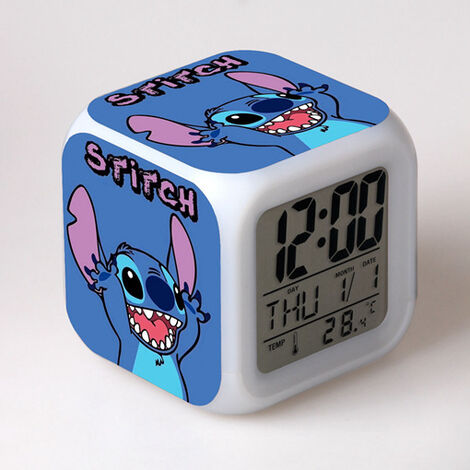 Stitch Despertador Stitch Regalo para niños Color colorido Cambio de reloj  despertador cuadrado Regalo de Navidad