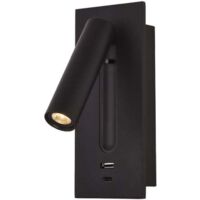 Lámpara de lectura LED para cabecera, interruptor oculto, lámpara de cabecera, aplique de pared USB empotrable, lámpara de lectura, giratorio 350°, plegable 90°, 3 W, luz cálida, 3000 K, negro