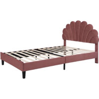 Cama doble roja de 140 x 200 cm, con somier de láminas de terciopelo y cabecero floral, ideal para adolescentes y adultos (colchón no incluido).