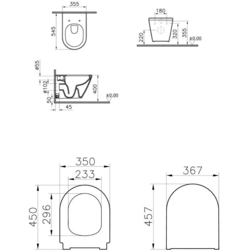 Vitra Set Integra WC sospeso senza flangia + sedile di Duroplast chiusura  rallentata+ bidet sospeso e troppopieno, 35,5x54 cm, bianco