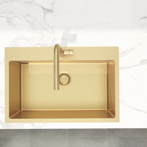 Swiss Aqua Technologies Aurum Lavello sottotop in acciaio inox 304, 1 vasca, 68x45x21 cm, PVD oro spazzolato