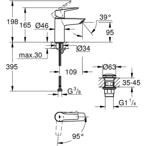 Grohe QuickFix Start - Mitigeur de lavabo avec bonde Push-Open, noir mat 235512432