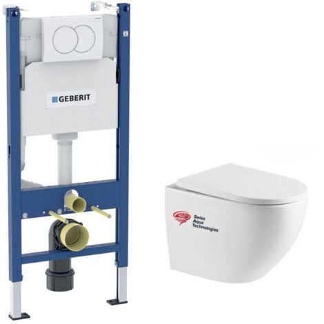 Kit per WC Geberit Duofix + WC SAT Fusion senza flangia + sedile Softclose + placca bianca