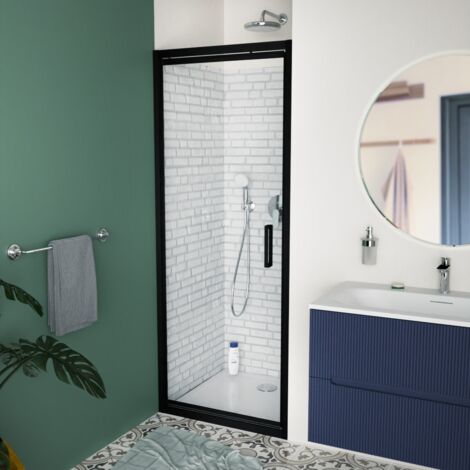 Swiss Aqua Technologies TEX-C 80x195cm Porta doccia apertura salvaspazio anticalcare con profili neri opachi (SATTEXC80CT) (1/5)