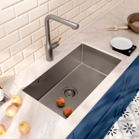 Ceramia Timeless Lavello da cucina sottotop, acciaio inox 304, 1 vasca, 68x45x21 cm, gun metal spazzolato PVD (TMLKSU-6845BGM)
