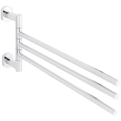 Accessorio Bagno Salvaspazio Portasciugamani Girevole A Parete - 3 Bracci Bianco Per Bagno E