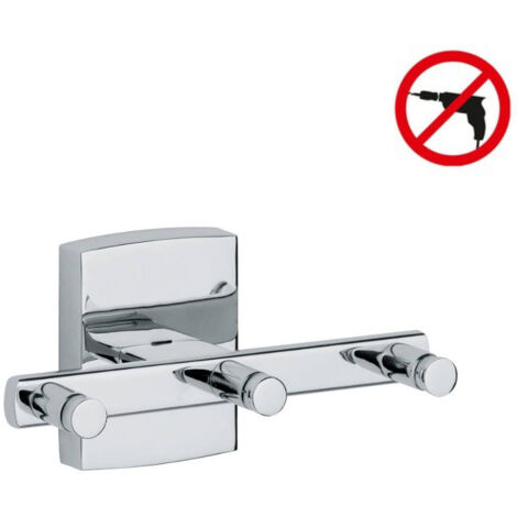 Tesa Klaam Gancio per asciugamani a 3 teste 6x12x5,5 cm, metallo, cromo, facile da montare senza forare (40262-00000-00) (1/5)