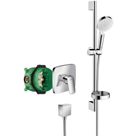 Hansgrohe Logis Pack Miscelatore da incasso + Fixfit Square + Asta doccia + Portasapone + Doccetta, Cromo (71605000-Crometta2) (1/5)