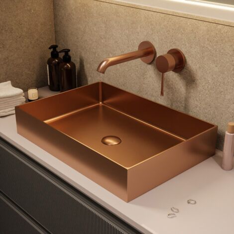 Ceramia Timeless Lavabo da appoggio, acciaio inox 304, 55 x 38 x 11 cm, senza troppopieno + piletta, rame spazzolato PVD (TMLW-5538BCP)