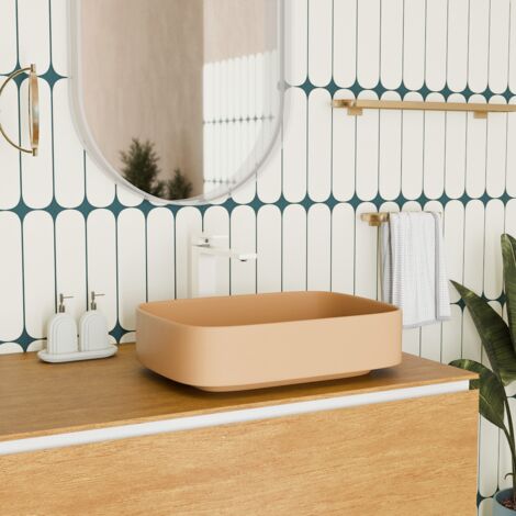 Ceramia PixL 49,5 x 37 x 13,5 cm lavabo da appoggio Infinitio, senza troppopieno, moka opaco (CEPX4937MOM)