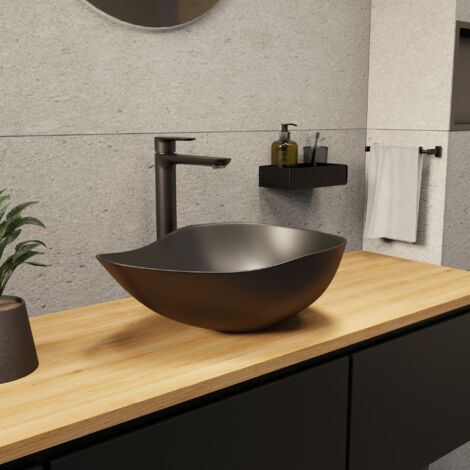 Ceramia PixL 50,5 x 38 x 18 cm lavabo da appoggio Infinitio, senza troppopieno, nero opaco (CEPX5038BKM)
