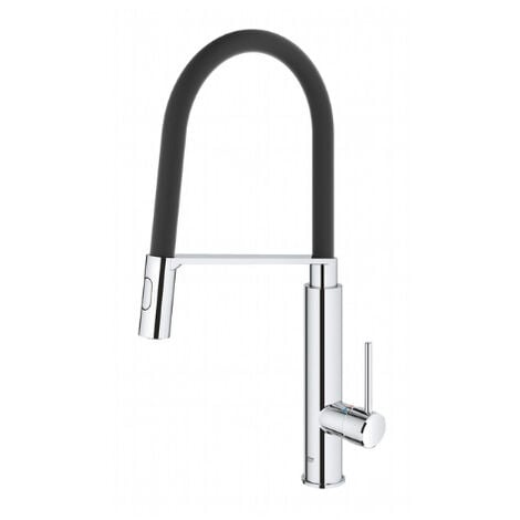 Grohe Concetto Miscelatore cucina semiprofessionale con flessibile igienico  nero e doccetta 2 getti, Cromo (G-31491000)