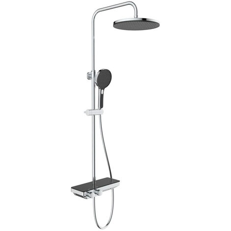 Swiss Aqua Technologies Colonna doccia con doccetta 3 getti, Miscelatore Termostatico, Asta regolabile in altezza, Nero/Cromo