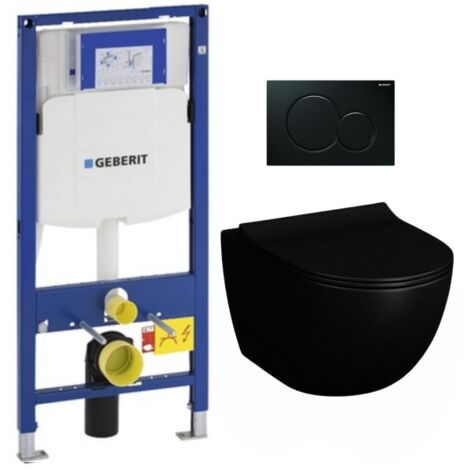 Pack Telaio WC + tazza nero Vitra SENTO senza flangia, fissaggi invisibili + Sedile + Piastra nera (GebBlackSento-A) (1/5)