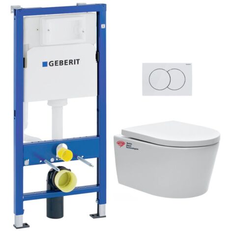 Pack telaio UP100 + piastra Delta50 bianca + vaso SAT sospeso senza flangia e fissaggi invisibili (SATrimlessGeb1-DE)