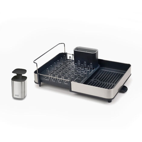 Joseph Joseph Set di 2 pezzi per l'organizzazione del lavello - Scolapiatti e pompa per sapone ricaricabile, acciaio inox