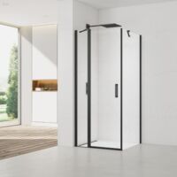 Swiss Aqua Technologies Set porta/parete girevole anti-calcare Fusion 80x80cm con profili neri opachi (SATFUDP100S80-SET)