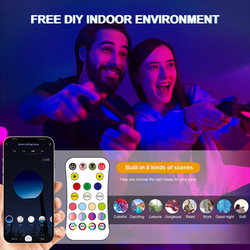 MINKUROW Luce Ambientale 24W, Tuya Wifi Smart Plafoniera Led con  Telecomando, Ø30 Plafoniera Dimmerabile 3000K-6500K&RGB Colori App  Controllo Vocale con Alexa/Google per Soggiorno,Nero