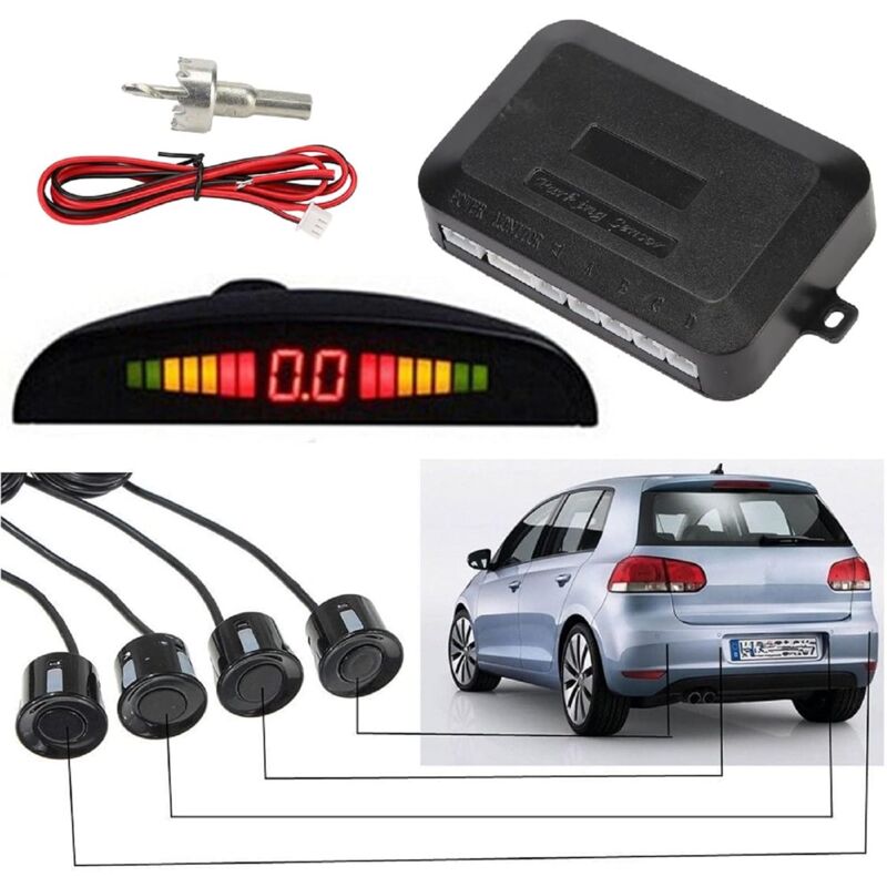 MINKUROW Kit sensore di retromarcia 4 sensori neri Sistema di parcheggio  automatico Display LED di parcheggio