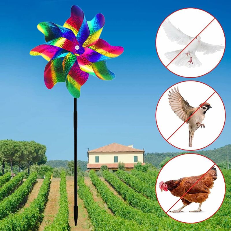 10 Pezzi Girandole Spaventa Uccelli Asta Repellente Riflettente Spirale  Catarifrangenti Dissuasori 50cm