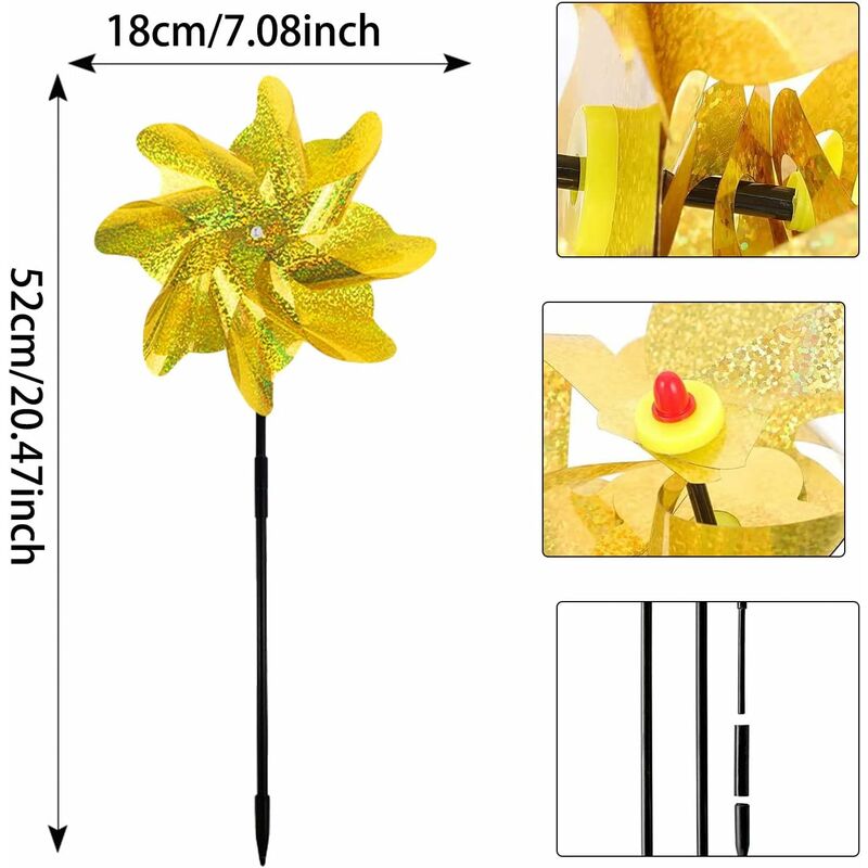 MINKUROW 6 Pezzi Girandole Scaccia Uccelli, Girandola Frutteto, Scaccia Uccelli  Riflettente Mulino A Vento, Repellente Uccelli Frutteto, Mulino A Vento  Riflettente, Scaccia Uccelli Repellente Riflette