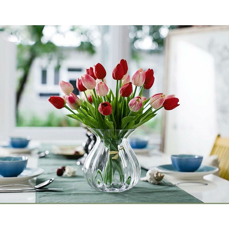 MINKUROW 10 Splendido Bouquet Di Tulipani Artificiali In Pu Realistico Con  Stelo Rosso