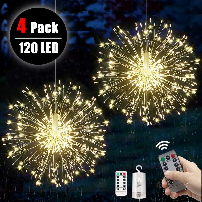 MINKUROW 4 Pezzi Luci Della Stringa Di Fuochi D'artificio Luci Starburst  120 Led Fuochi D'artificio In Filo Di Rame Con Telecomando 8 Modalità Di  Incandescenza Giardino Domestico Impermeabile 4 Pezzi