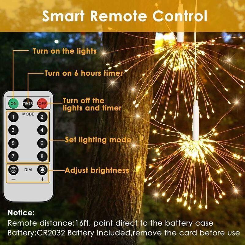 MINKUROW 4 Pezzi Luci Della Stringa Di Fuochi D'artificio Luci Starburst  120 Led Fuochi D'artificio In Filo Di Rame Con Telecomando 8 Modalità Di  Incandescenza Giardino Domestico Impermeabile 4 Pezzi