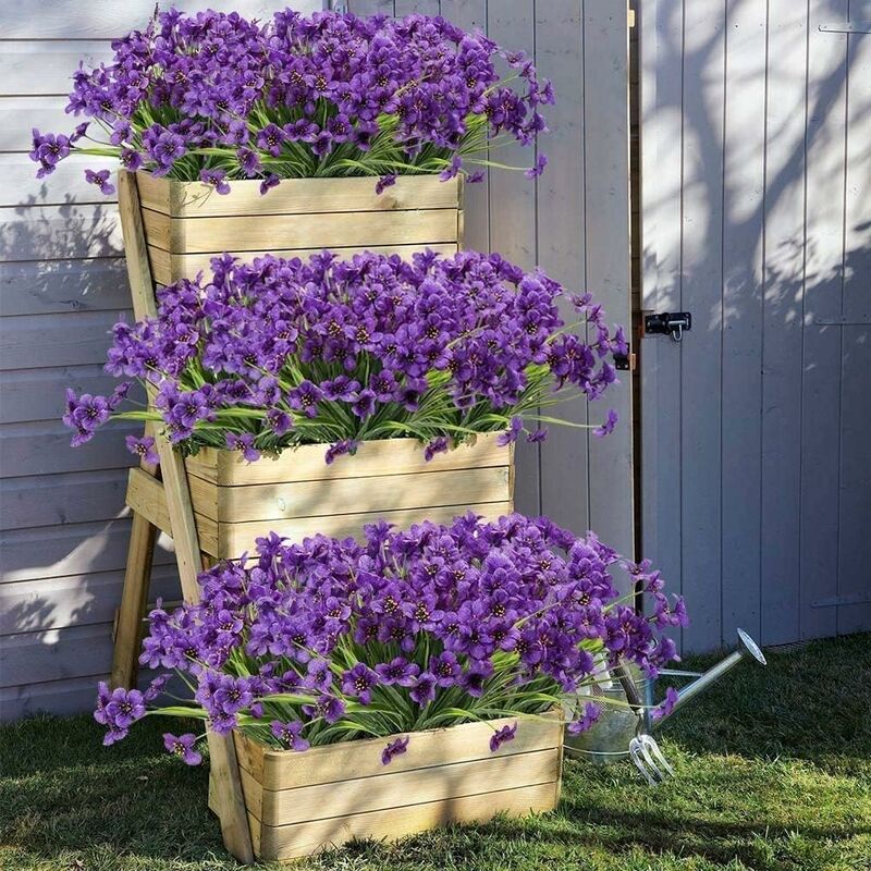 MINKUROW Fiore Viola Artificiale, 10 Pezzi Fiore Di Plastica Artificiale,  Giardino Resistente Ai Raggi Uv Per Esterni Giardino Arbusti Piante Pianta  Decorativa Per La Casa Appesa All'interno (Viola)