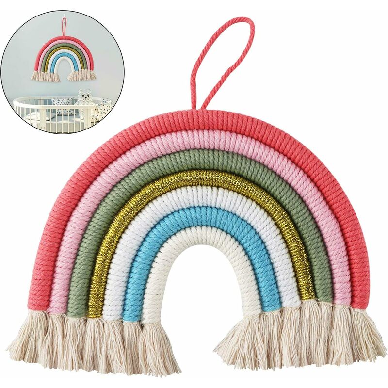 MINKUROW Decorazione Macramè Arcobaleno, Arazzo Artigianale Bohemien Appeso  A Parete Decorazioni Per Compleanno Per Bambini, Macramè Di 7 Corde  Intrecciate Decorazioni Da Parete Per Camera Dei Bambini