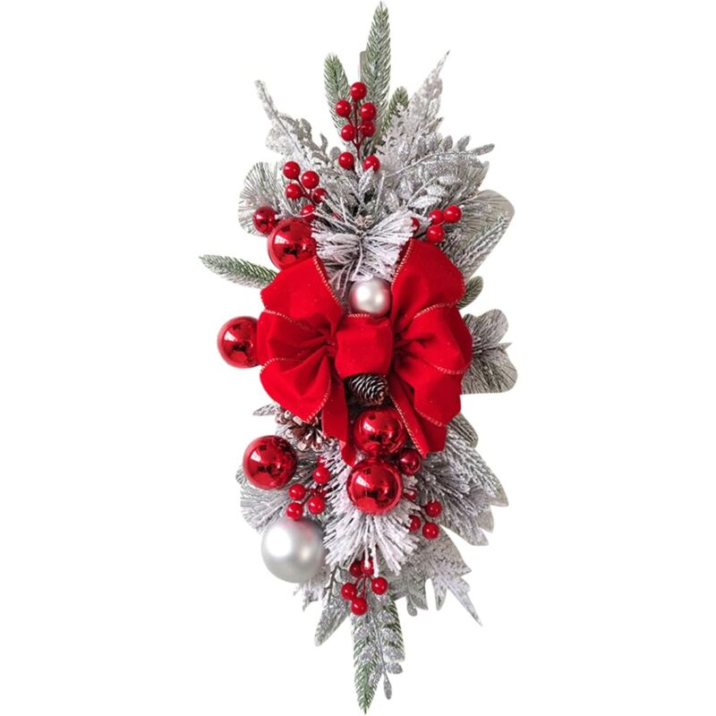 MINKUROW Porta Ghirlanda Di Natale 40 Cm Ghirlanda Led Fiori Artificiali  Appesi Decorazione Natalizia Con Pigne Ghirlanda Albero Di Natale Ghirlanda