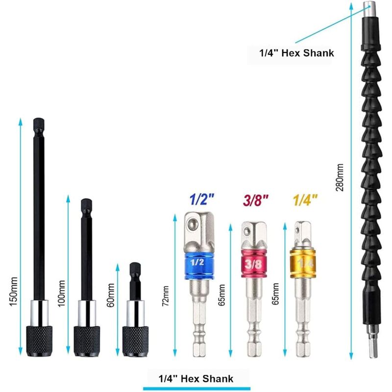 Evzvwruak 6 Pezzi Porta Trapano in Metallo Flessibile Magnetico Girevole  Porta Punta Set di Barra Mandrino Adattatore Prolungatore Cacciavite a  Percussione : : Fai da te
