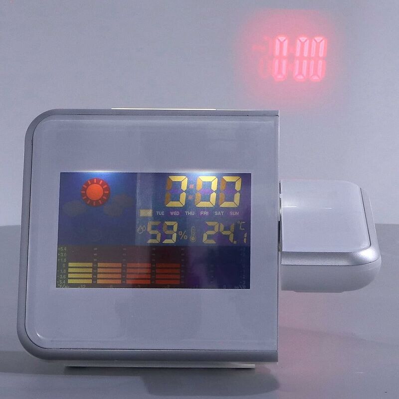 MINKUROWsveglia Digitale A Proiezione Con Temperatura, Igrometro, Ora, Data,  Display Lcd Bianco