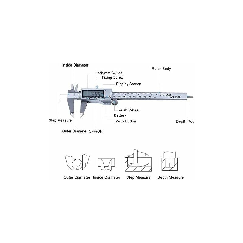 Calibro Digitale, Strumento di Misurazione del Calibro con Ampio Display  LCD da 0 a 6 Pollici Pa66 Pollici Millimetro Calibro a Corsoio Automatico  Per Fai da Te/famiglia : : Commercio, Industria e