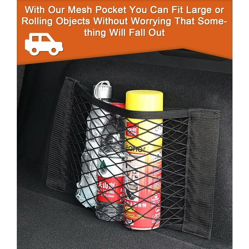 MINKUROW Rete Portaoggetti per Bagagliaio Auto, [4 Pezzi 60x25cm] Organizer  Tascabile per Bagagliaio Auto, Borsa Rete Portaoggetti per Auto con Adesivo  Magico Elastico per Borsa Bagagliaio Auto