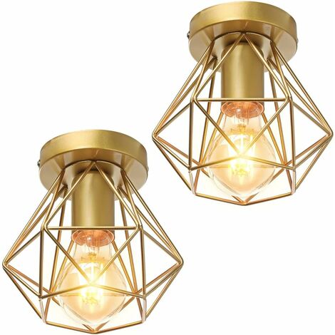 MINKUROW Plafoniera Industriale a Gabbia Metallica in Ferro Battuto, Lampada a Sospensione retrò Lampadario a Soffitto Stile Vintage, Base E27 Ø16cm (Set di 2 Oro) (1/5)