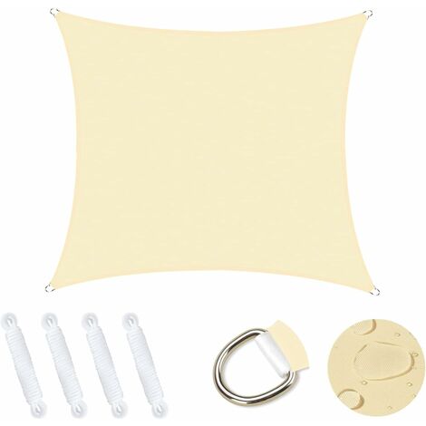 MINKUROW Vela Ombra Quadrata 4x4m, Capannone da Giardino 95% Blocco UV Protezione Solare Tettoia Resistente Telo Ombra Impermeabile per Esterno Patio Giardino Cortile Campeggio Piscina - Crema (1/5)