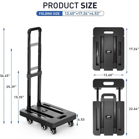 Carrello della spesa pieghevole con manico regolabile 4 ruote, Carrello  multiuso per viaggio portatile Nero - Costway