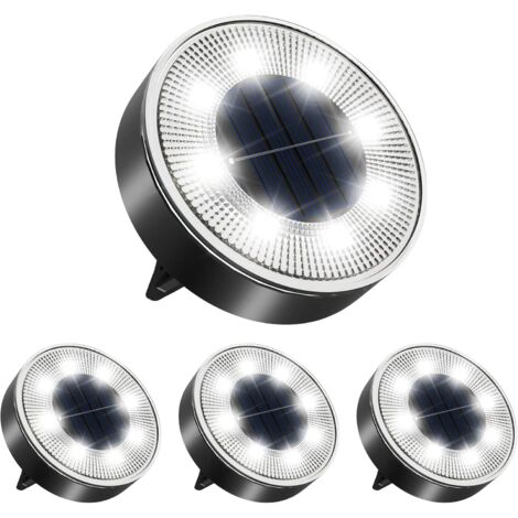 MINKUROW Luce Solare da Esterno 4 Pezzi, 8 LED Luce Solare da Terra Giardino 6000K Impermeabile IP68 Faretto Solare da Incasso Decorazione per Percorso Patio Cortile Prato Passerella, Bianco Freddo