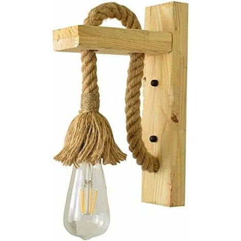 MINKUROW Lampada da parete vintage, applique in legno creative a corda, illuminazione per scale, corridoio, decorazione da parete, luci da parete/candeline, colore originale (lampadina non inclusa) (1/4)