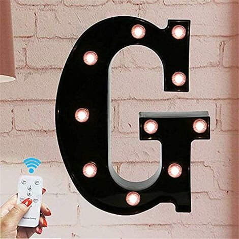 MINKUROW Lettere decorative a LED, 26 lettere dell'alfabeto inglese, luce LED creativa, lettere in plastica nera per casa, feste, bar, matrimoni, compleanni, San Valentino, festival (G)