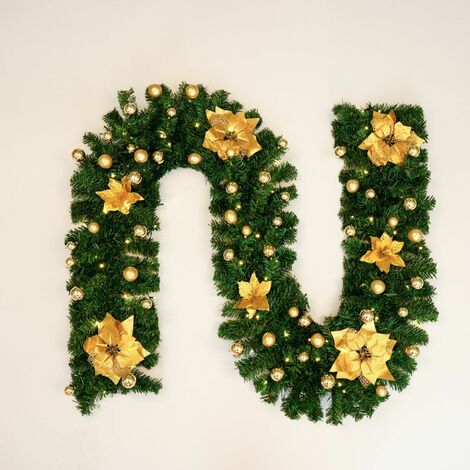 Ghirlanda di Natale con luci - Ghirlanda di Natale da 2,7 m - Decorazione natalizia con 30 luci LED calde per scale, caminetti, porte, decorazioni, festa di nozze di Natale (Oro)